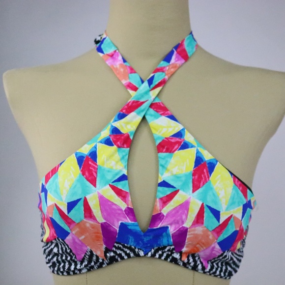 Bar III Other - Bar III Feather Daze Bikini Halter Top Women’s Medium Multicolor Swim Top